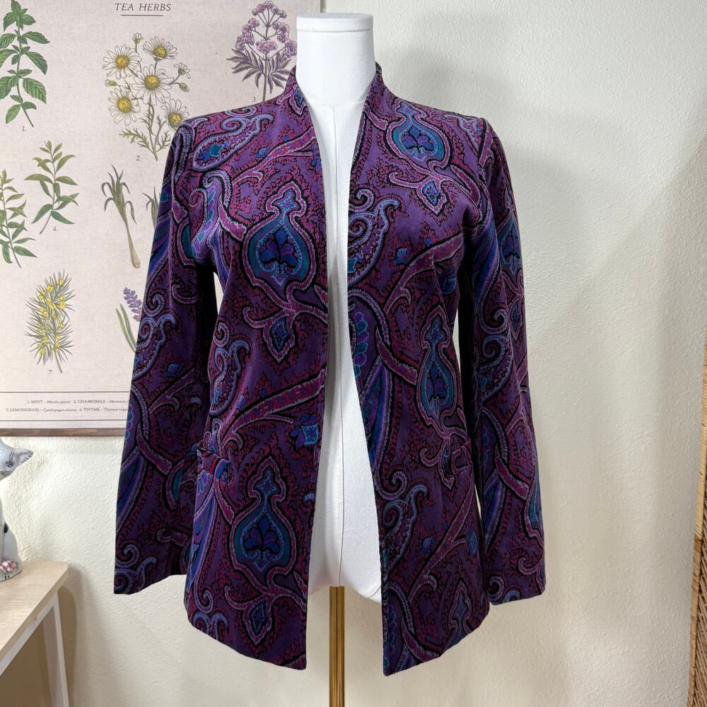 Vintage 80s 90s Paisley Velvet Blazer Jacket Whimsigoth Witchy Romantic Goth M